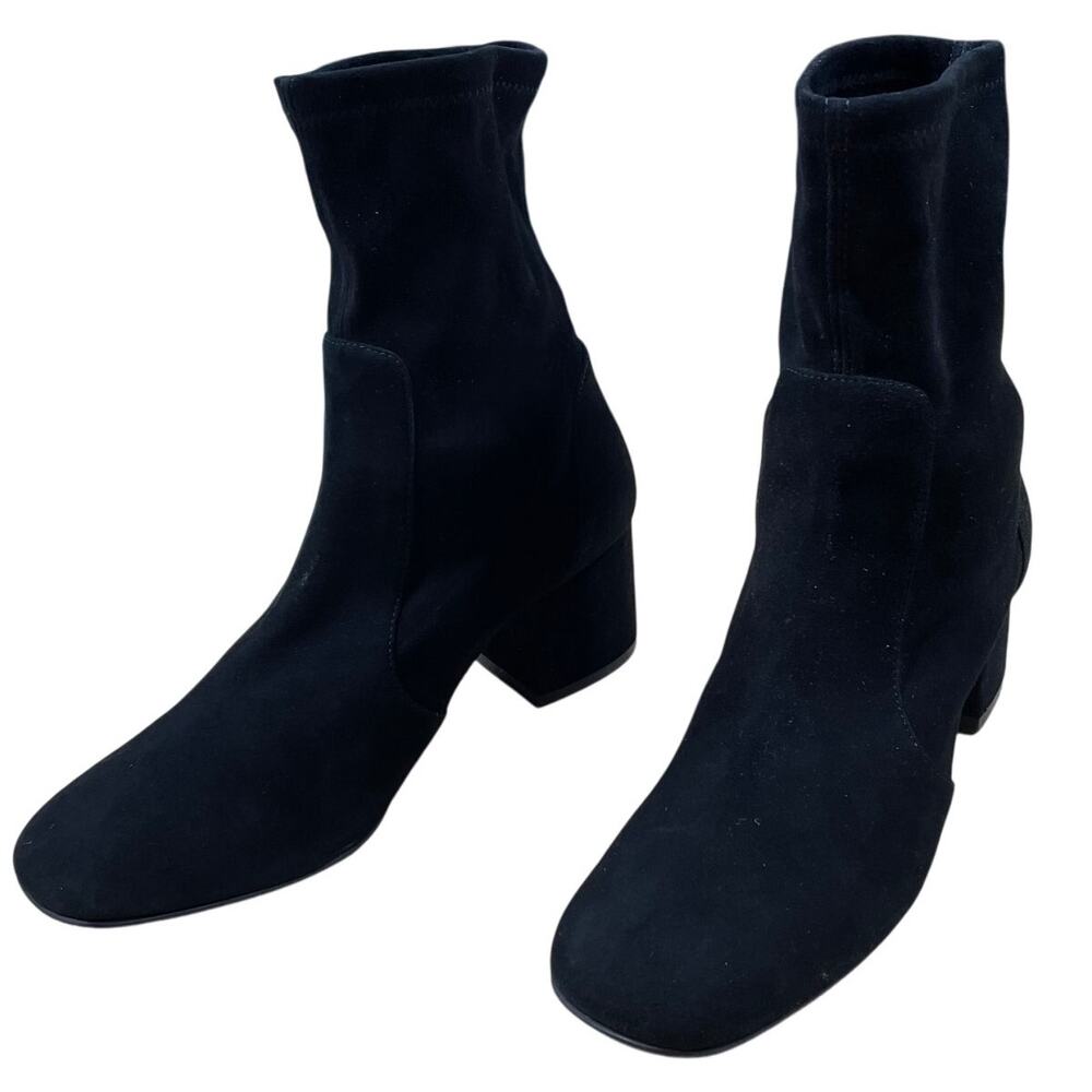 Stuart Weitzman Square Toe Suede Boots SC670 Black Women's Sz 8.5 New With Flaws